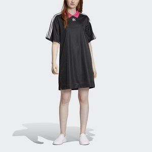 Adidas black jersey tee dress with pink collar